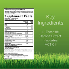 Irwin Naturals Brain Awake closeup highlights easy-to-take softgels for busy days.