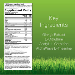 Irwin Naturals Brain Awake RED soft-gels being poured indicate easy, chew-free intake for busy days.