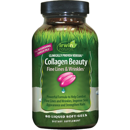 Irwin Naturals Collagen Beauty bottle pouring for daily skincare support