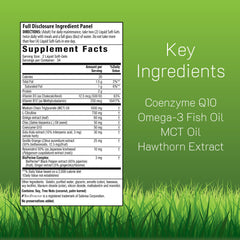 Irwin Naturals CoQ10-RED liquid soft-gels close-up emphasizing easy daily dosing.