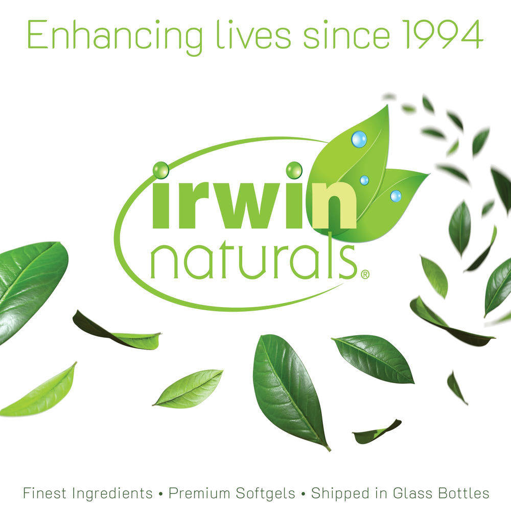 Irwin Naturals packaging with blueberries and botanicals for daily focus
