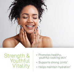 Back label on Irwin Naturals bottle detailing daily collagen and nutrients