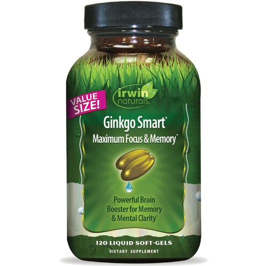 Irwin Naturals Ginkgo Smart bottle front for daily focus.