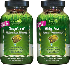Irwin Naturals Ginkgo Smart bottle front with clear branding for quick brain support