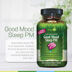 Irwin Naturals Melatonin Plus 5-HTP & Rhodiola packaging highlights 54 soft-gels.