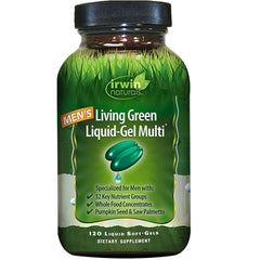 Irwin Naturals Men's Living Green bottle-front, convenient daily multivitamin for busy men.