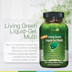 Irwin Naturals Men's Living Green Liquid-Gel pumpkin-seed-oil-saw-palmetto image highlights prostate health support