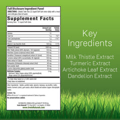 Close-up label of Irwin Naturals bottle highlighting milk thistle and dandelion-artichoke blend for daily liver support