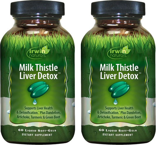 Irwin Naturals Milk Thistle Liver Detox bottle shown for easy daily use