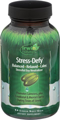 Irwin Naturals Stress-Defy ingredient blend close-up highlights rhodiola and GABA.