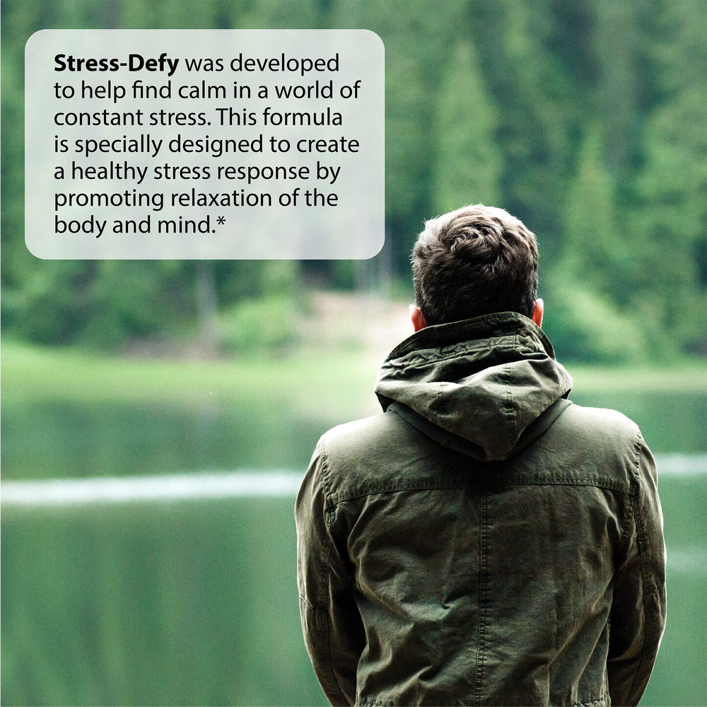 Irwin Naturals Stress-Defy softgels close-up for daily stress support.