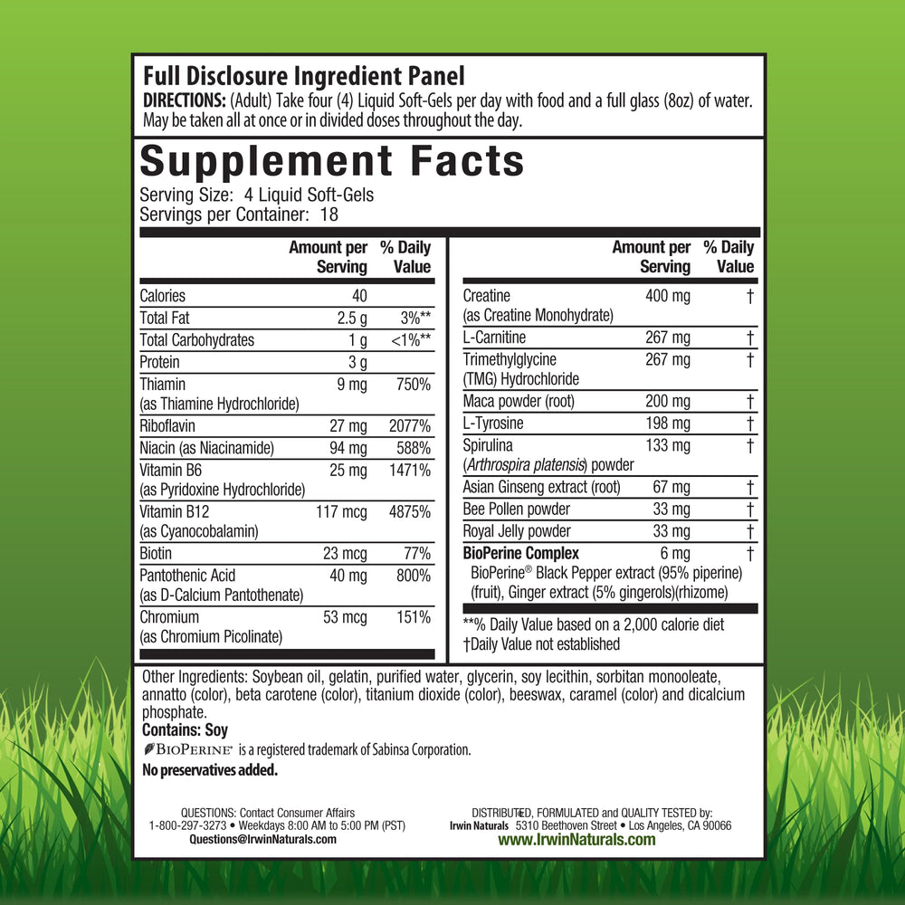 Irwin Naturals Triple Boost softgels poured, ready for daily vitality.