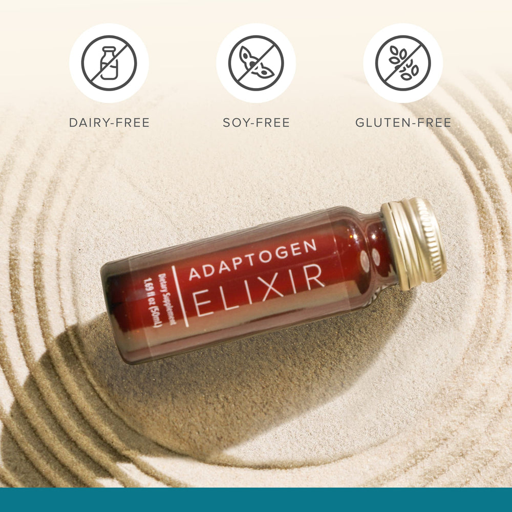 Isagenix Adaptogen Elixir label-closeup highlights Ashwagandha and Rhodiola botanicals