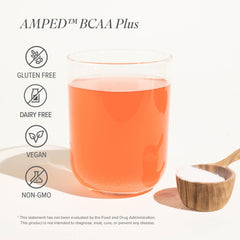 Isagenix Amped BCAA Plus raspberry lemonade glass with powder for a refreshed sip
