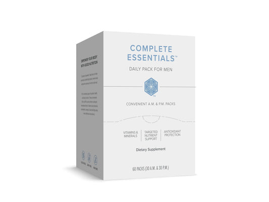 Isagenix Complete Essentials daily pack for men bottle close-up supports daily energy.