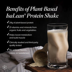 Gluten-free and soy-free formula label on IsaLean packaging.