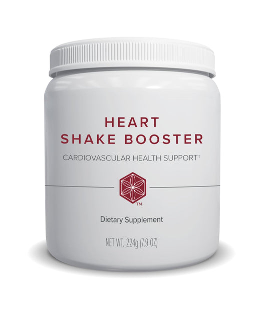 Isagenix Heart Shake Booster bottle being poured, supporting cholesterol health as part of a heart-friendly routine.