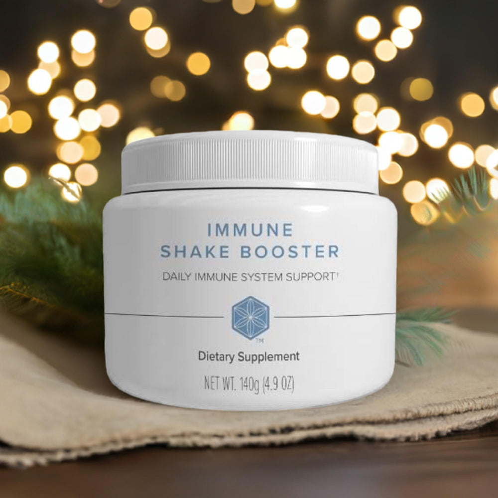 Isagenix Immune Shake Booster kitchen scene suggesting convenient daily immune-support without altering flavor.