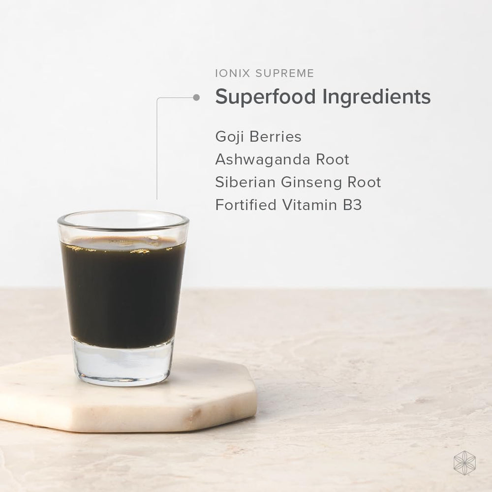 Close-up of Ionix Supreme powder texture and natural ingredients