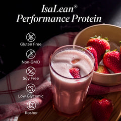 Isagenix IsaLean Shake nutrition panel emphasizing 24 vitamins and minerals.