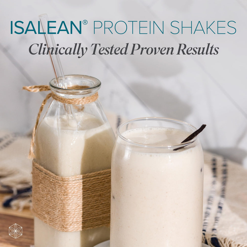 Isagenix IsaLean Protein Shake label with 24 vitamins and minerals for daily support.