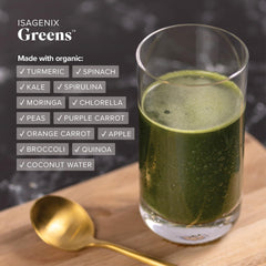 Isagenix Moringa Greens dispenses powder—measured servings for consistent use.