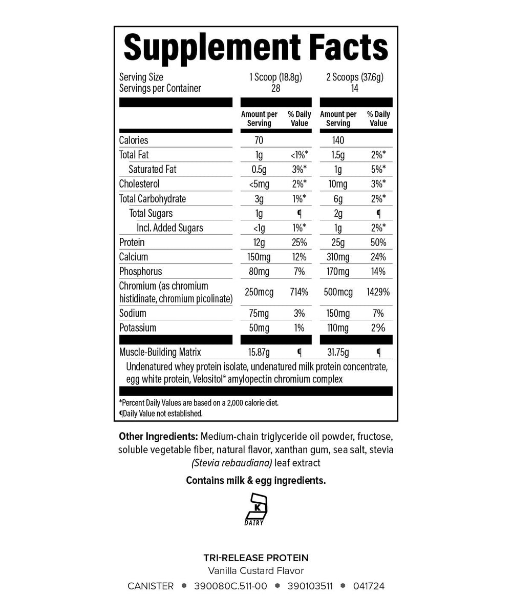 Isagenix Tri-Release Protein vanilla custard canister emphasizes clean, gluten-free protein