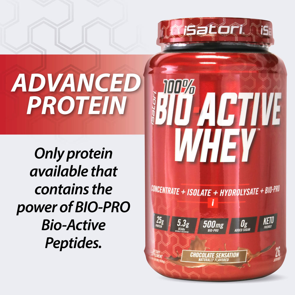 iSatori 100% Bio-Active Whey ingredients panel highlight blend