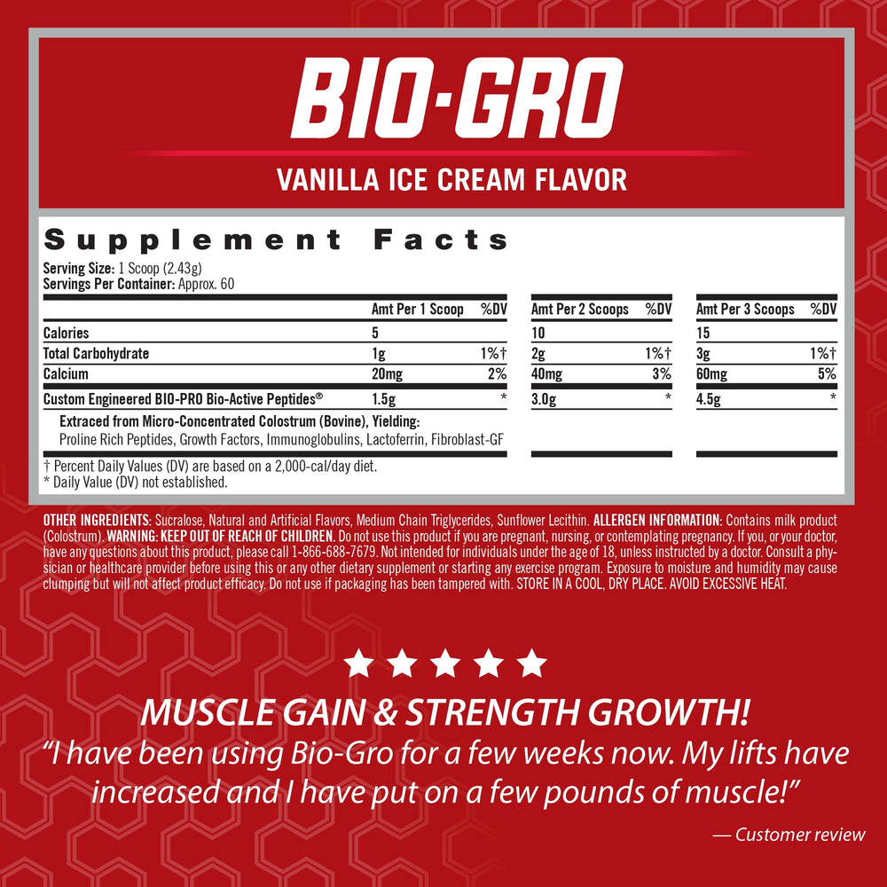 iSatori BIO-GRO Vanilla scoop beside a glass, easy blend for shakes and meals