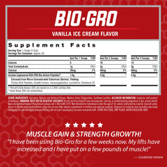 iSatori BIO-GRO Vanilla scoop beside a glass, easy blend for shakes and meals