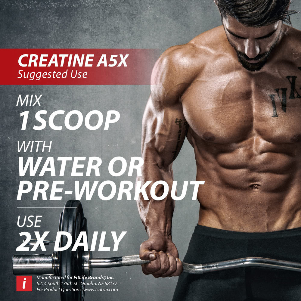 isatori creatine a5x pre-workout-presentation pairs with protein for recovery support