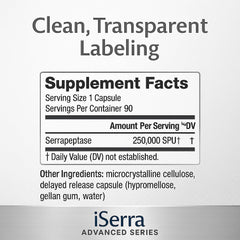 iSerra Serrapeptase ingredients emphasize vegan, non-GMO purity