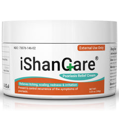 Ishancare Psoriasis Cream bottle shows quick absorption for soothing skin