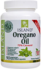 Island Nutrition oregano oil capsules being poured for easy dosing.