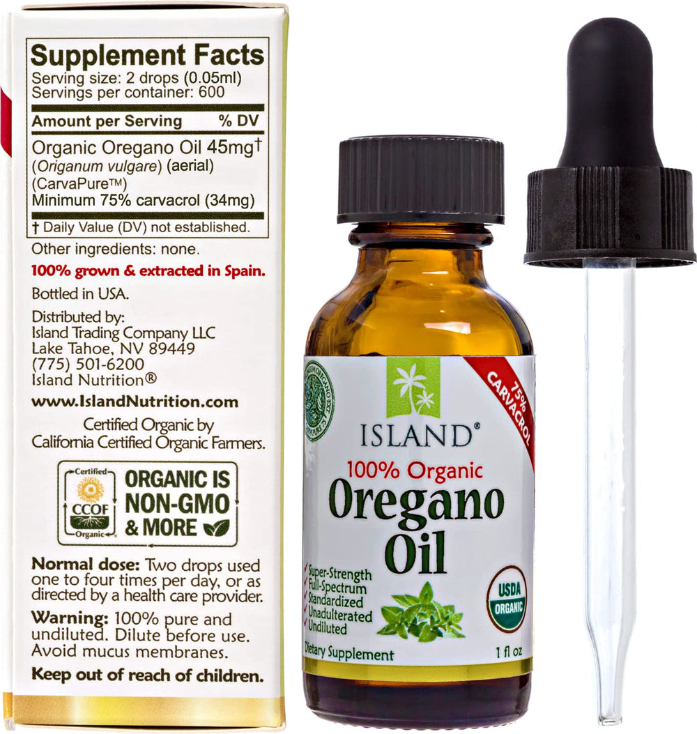 Isla nd Nutrition oregano oil from Spain, steam-distilled for broad-spectrum extracts and trusted sourcing