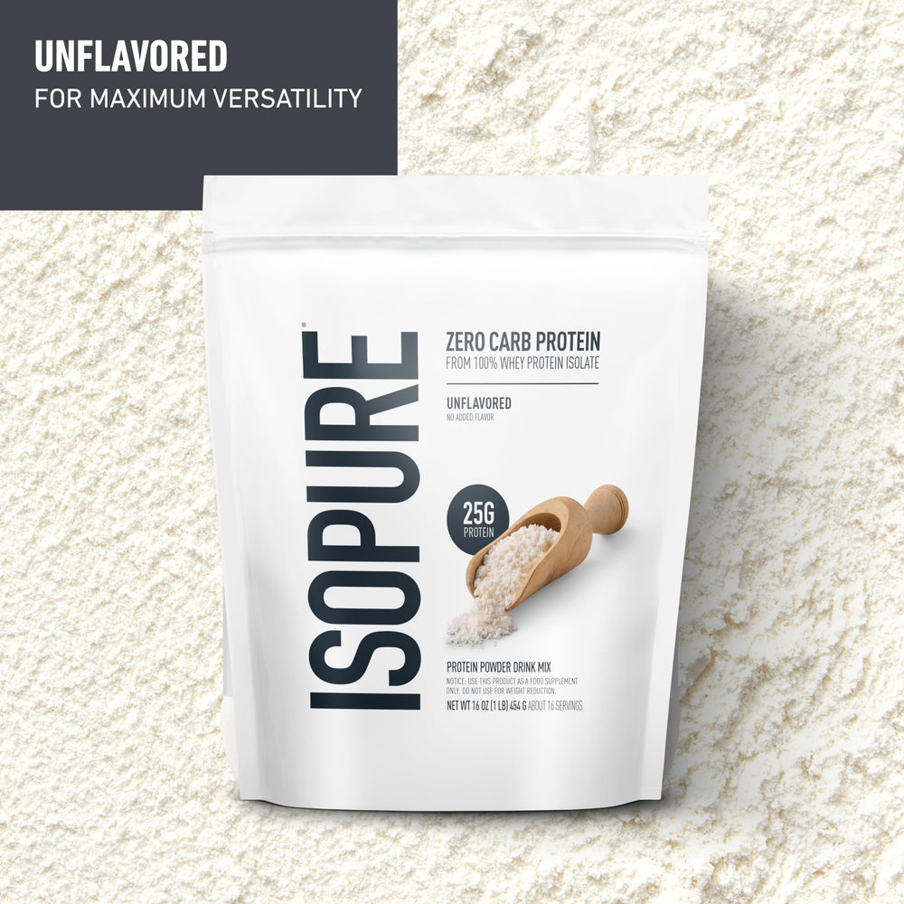 Isopure 25g protein per serving label, highlighting high-protein nutrition.