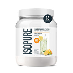 Isopure Clear Whey Isolate bottle – lactose-free protein for daily hydration.