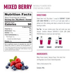 Isopure Clear Whey Isolate empty glass prepared with a refreshing berry drink.