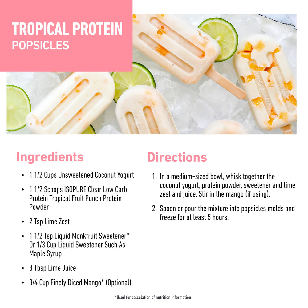 Isopure Clear Whey Isolate no artificial sweeteners badge on front.