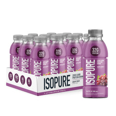 Isopure Grape Frost bottle shows clear protein for on-the-go use.