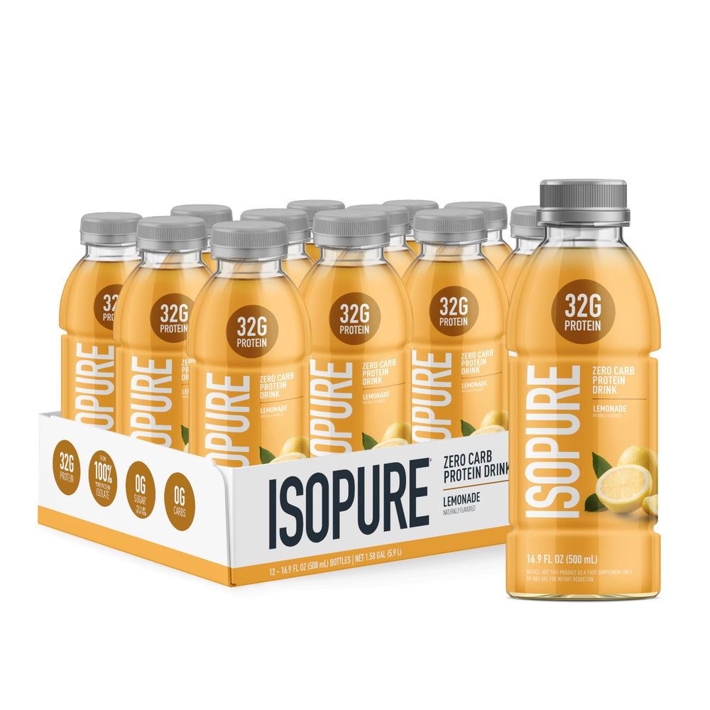 Isopure Lemonade 32g bottle showing protein content for post-workout refreshment