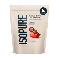 Isopure packaging with strawberry whey low-carb formula for easy protein choice.