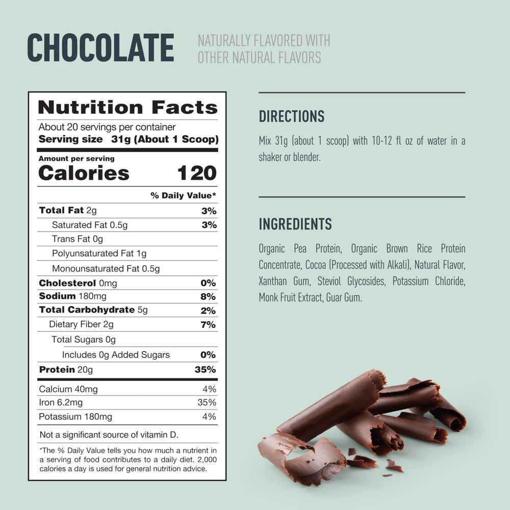 Isopure Plant-Based Protein Powder Chocolate nutrition label close-up
