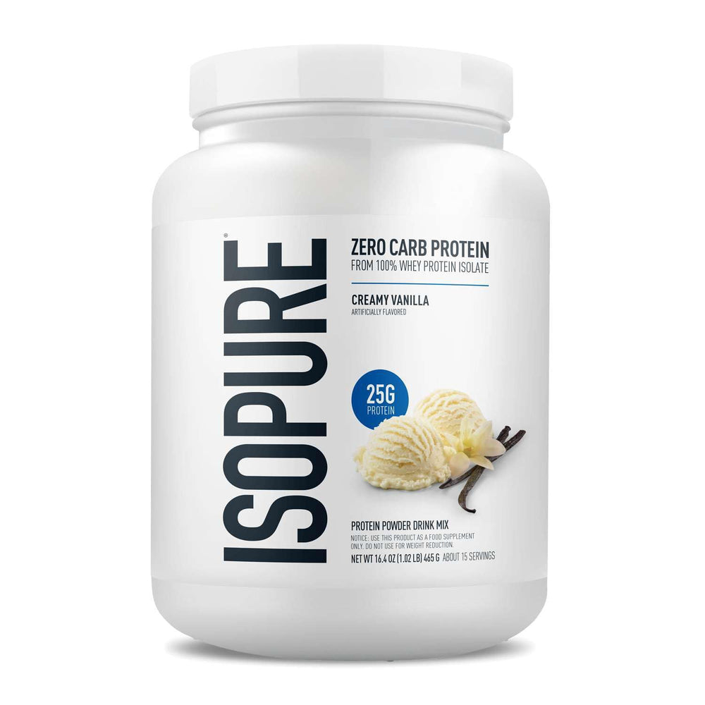 Isopure protein powder stirred into a beverage shows quick, convenient protein.