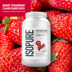 Isopure Strawberries & Cream whey scoop ready to mix.