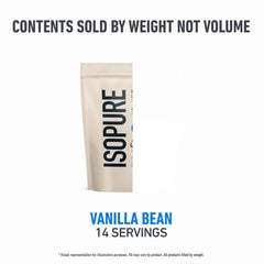 Isopure Vanilla Bean whey bottle with scoop for everyday smoothies.