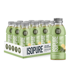 Isopure Zero Carb 32g bottle being poured for post-workout recovery.