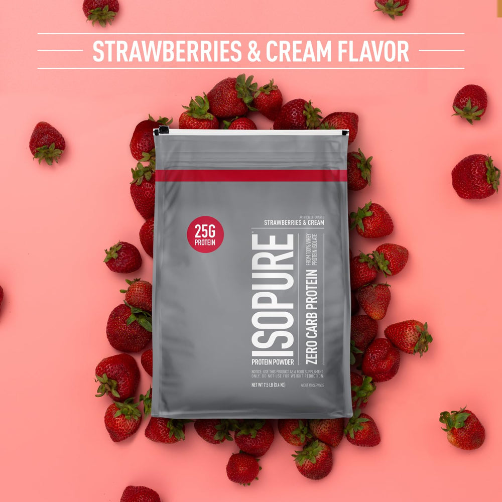 Isopure Zero Carb whey isolate scoop pouring into glass for a sugar-free shake.