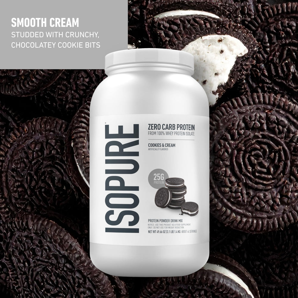 Isopure zero-carb protein powder scoop ready for smoothies.
