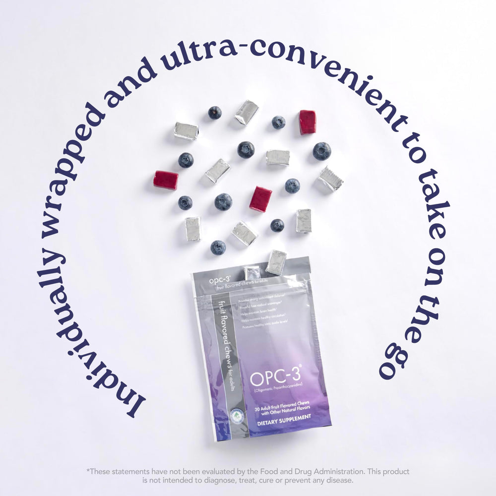 Isotonix OPC-3 chews grape seed imagery suggests antioxidant benefits.